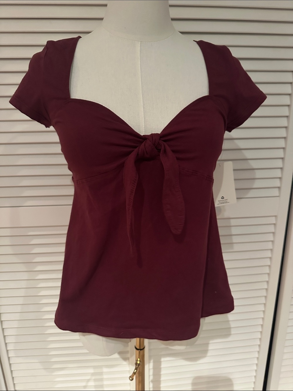 Pink Republic Burgundy Tie-Front Short Sleeve Top
